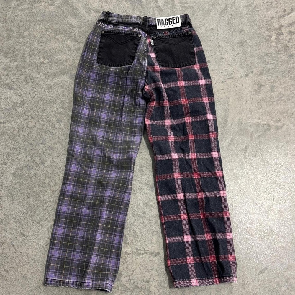 Ragged Priest Jeans Black Purple Pink Plaid Pants Size 28